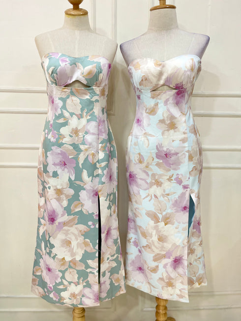 Women Hollow Out Padded Tube Side Slit Dresses